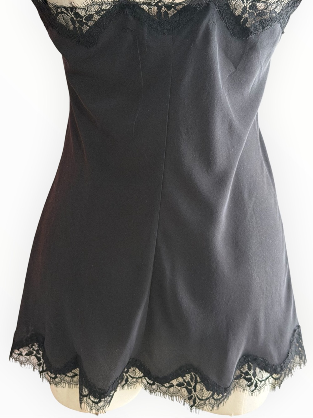 FALCONERI Black Silk Lace Trim Top Chemise Long Tank Designer Luxury Lingerie M - Picture 5 of 7
